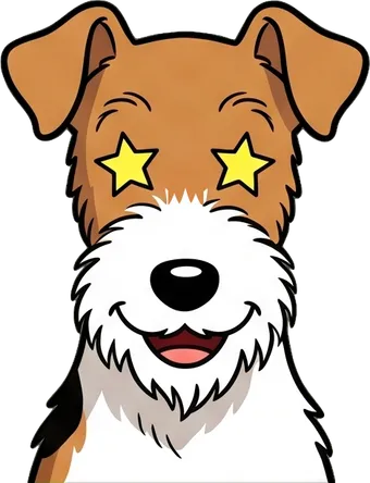 Cleo, a wire fox terrier, drawn as a cartoon